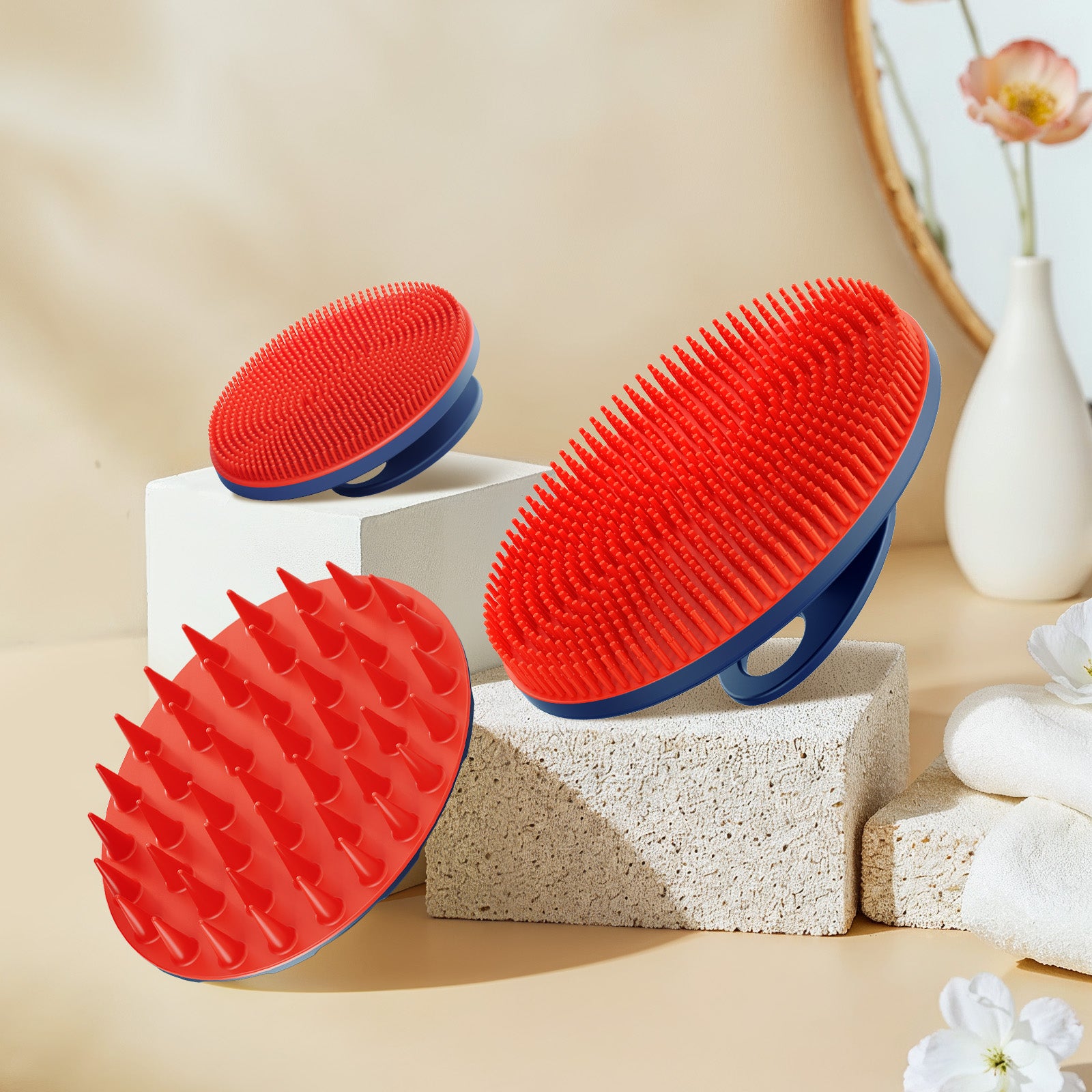 Magnetic Silicone Brush 3-Piece Set – Scalp, Bath & Facial Brushes