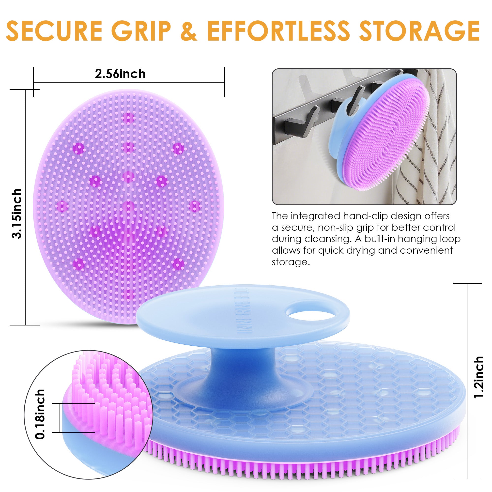 Translucent Magnetic Silicone Bath Brush | Gentle Clean & Easy Storage