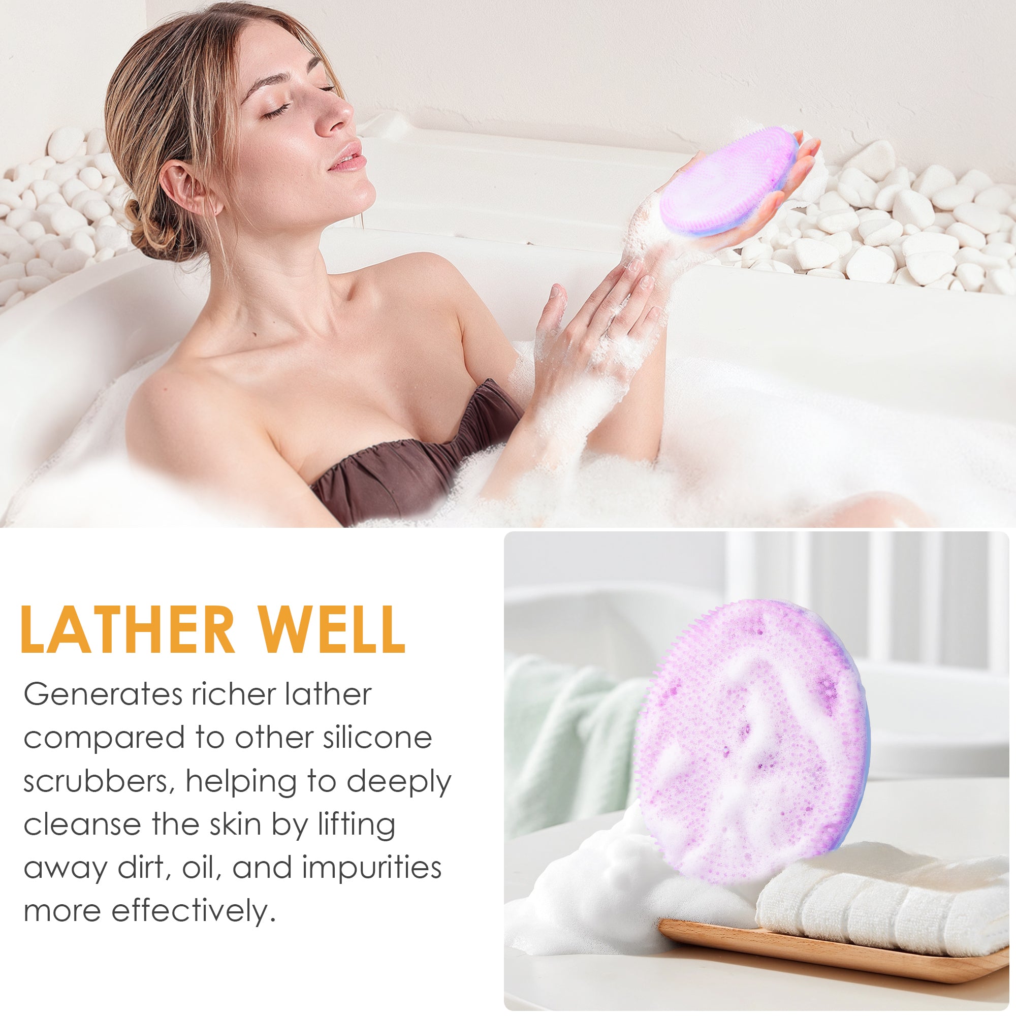 Translucent Magnetic Silicone Bath Brush | Gentle Clean & Easy Storage