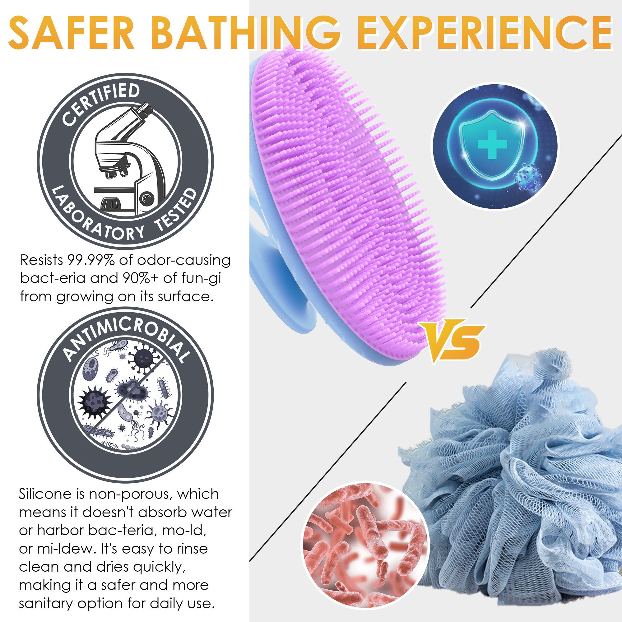 Translucent Magnetic Silicone Bath Brush | Gentle Clean & Easy Storage
